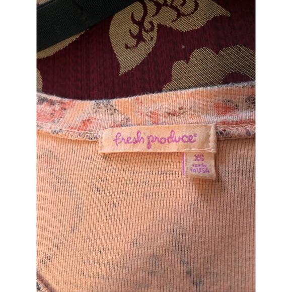 FRESH PRODUCE Pink Geometric 3/4 Sleeve V Neck 100% Cotton Top XS - Picture 5 of 7